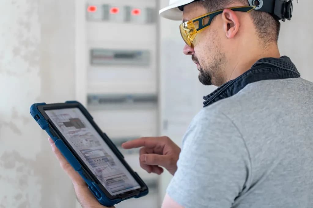 Elektriker som arbeider i et sikringsskap